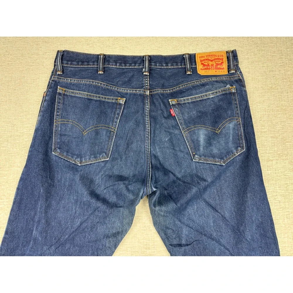 Levis 517 Mens 38x30 Bootcut Jeans Dark Grungy Wash Denim Blue High Faded Pants